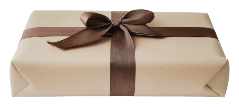 Elegant brown ribbon on beige wrap png