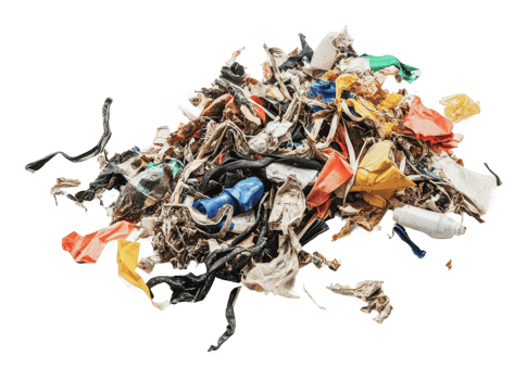 Plastic waste with debris on white png