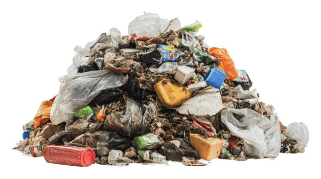 Pile of mixed waste materials in urban setting png