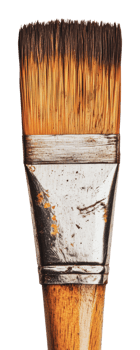 Close-up view of a worn artist brush with bristles png