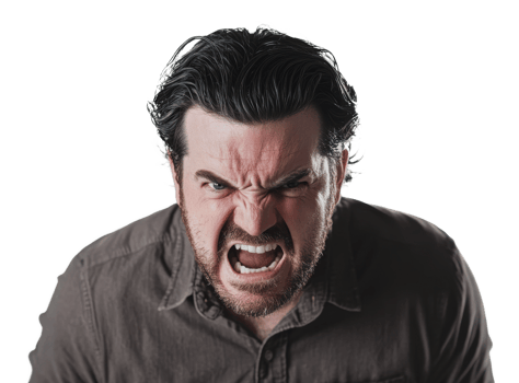 Man shows intense anger through his face png
