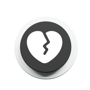 A broken heart button on a black background png
