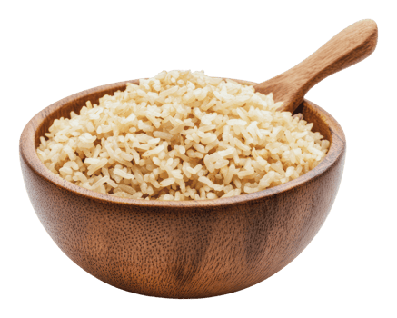 Delicious brown rice served in a wooden bowl png