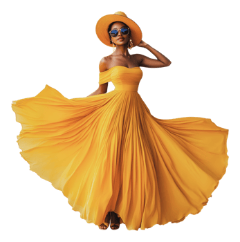 Woman in yellow dress enjoys sunny outdoor setting png