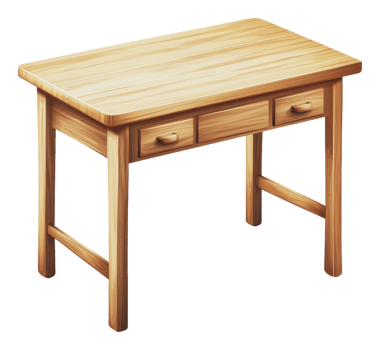 Simple wooden desk with drawers for home office png