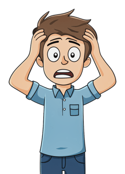 Boy showing concern with hands on head in distress png
