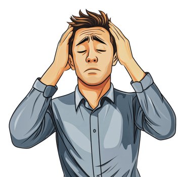 Man expressing frustration with his head in hands png