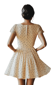 Elegant woman wearing a polka dot dress outdoors png