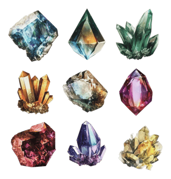 Vibrant gemstones and crystals collection png