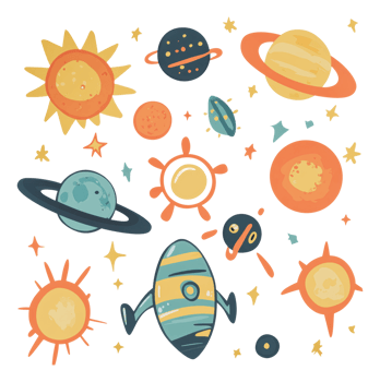 Colorful cartoon of solar system png