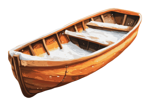 Wooden boat resting on a snowy surface in winter png