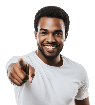Smiling man pointing confidently at the camera png
