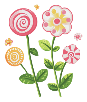 Whimsical garden of lollipop flowers png