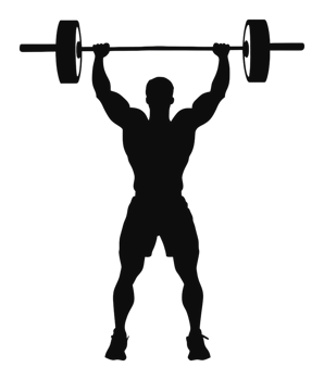 Strong athlete lifting barbell overhead at gym png