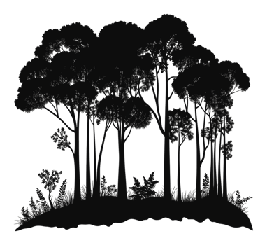 Lush silhouette of trees against white backdrop png