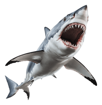 Majestic great white shark swimming in open water png