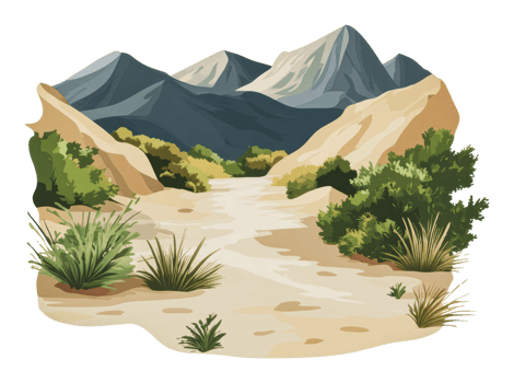 Desert landscape with mountains and plants png
