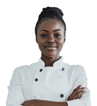 Confident chef posing with arms crossed in uniform png