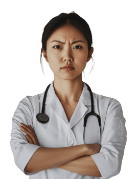 Concerned female doctor with crossed arms png