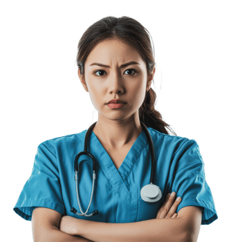 Nurse with serious expression during work shift png