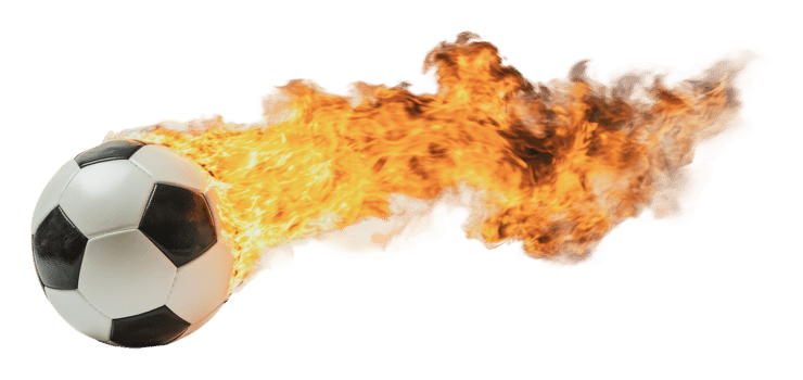 Soccer ball soaring with fiery speed and energy png