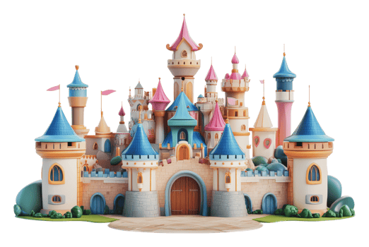 Colorful fantasy castle with towers png
