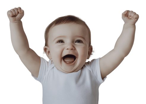 Baby celebrating joyfully with raised arms png