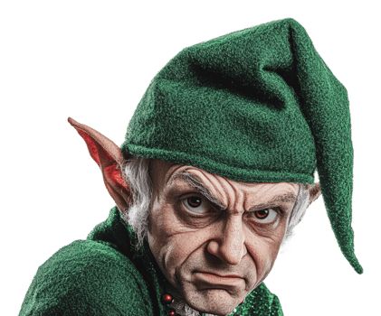 Angry elderly elf in green attire png