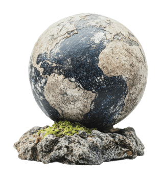Unique globe sculpture made of stone and moss png
