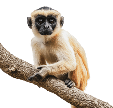 Curious monkey perched on a tree branch quietly png