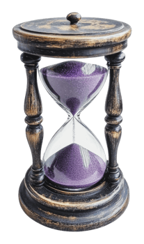 Elegant hourglass with purple sand in wooden frame png
