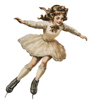 Young girl gracefully ice skating in vintage style png