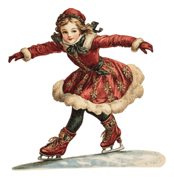 Girl skating in vintage red winter attire png