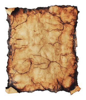 Ancient parchment with burnt edges and cracks png