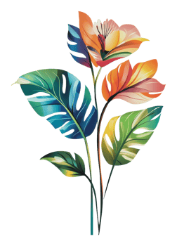 Colorful tropical flower and leaves composition png