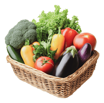 Fresh veggies in a woven basket png