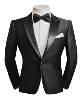 Elegant black tuxedo displayed on a mannequin png