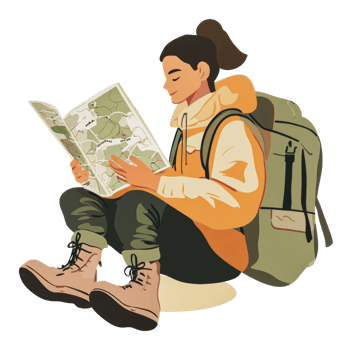Adventurer studying a map in a natural setting png
