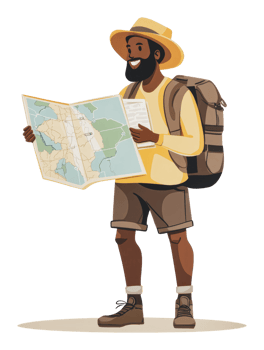 Hiker exploring nature with a map in hand png