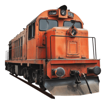 Vintage orange locomotive on the railway tracks png