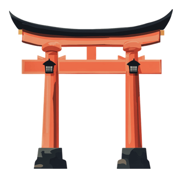 Beautiful vermilion torii gate in peaceful setting png