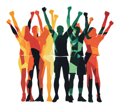 Celebrating victory with raised hands and joy png