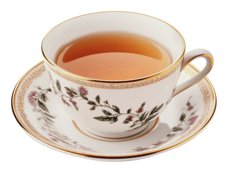 Elegant tea cup with floral design and saucer png