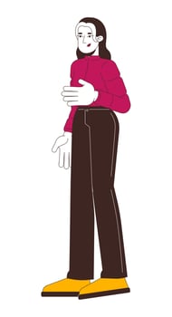 Modern chinese young woman with e-girl hairstyle 2D cartoon character. Asian attractive female with blonde streaks in black hair isolated person flat on white. Spot illustration colorful vector