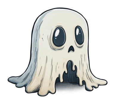 Cute, big-eyed ghost with a soft feel png