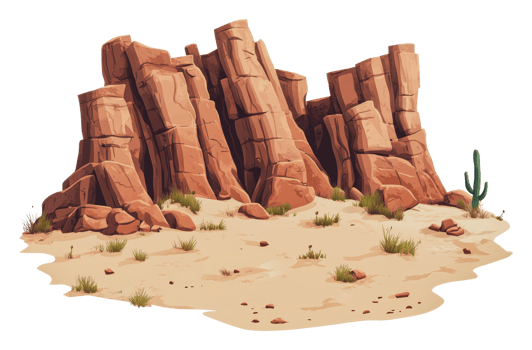 Rocky formations in a desert landscape at sunset png