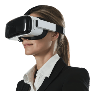 Woman in business suit with VR headset png