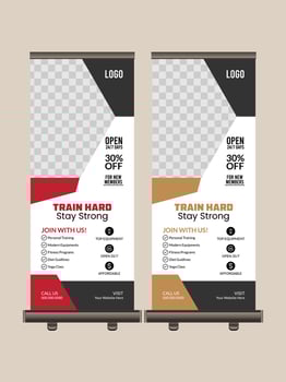 Professional Gym Roll-Up Banner Template for Fitness Promotion vector