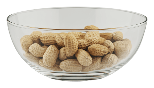 Freshly shelled peanuts in a clear bowl png