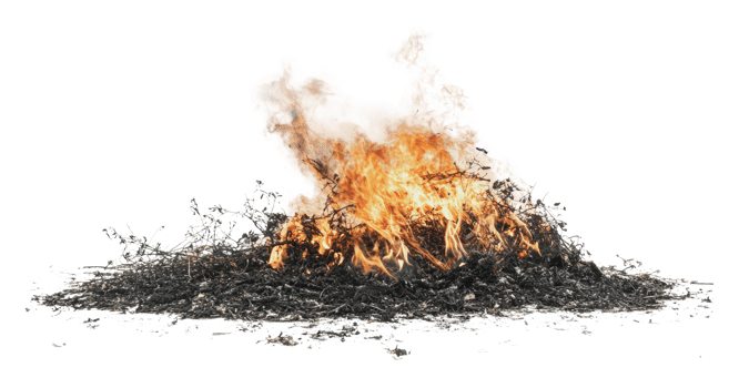 Flames rise from a burning pile of yard debris png